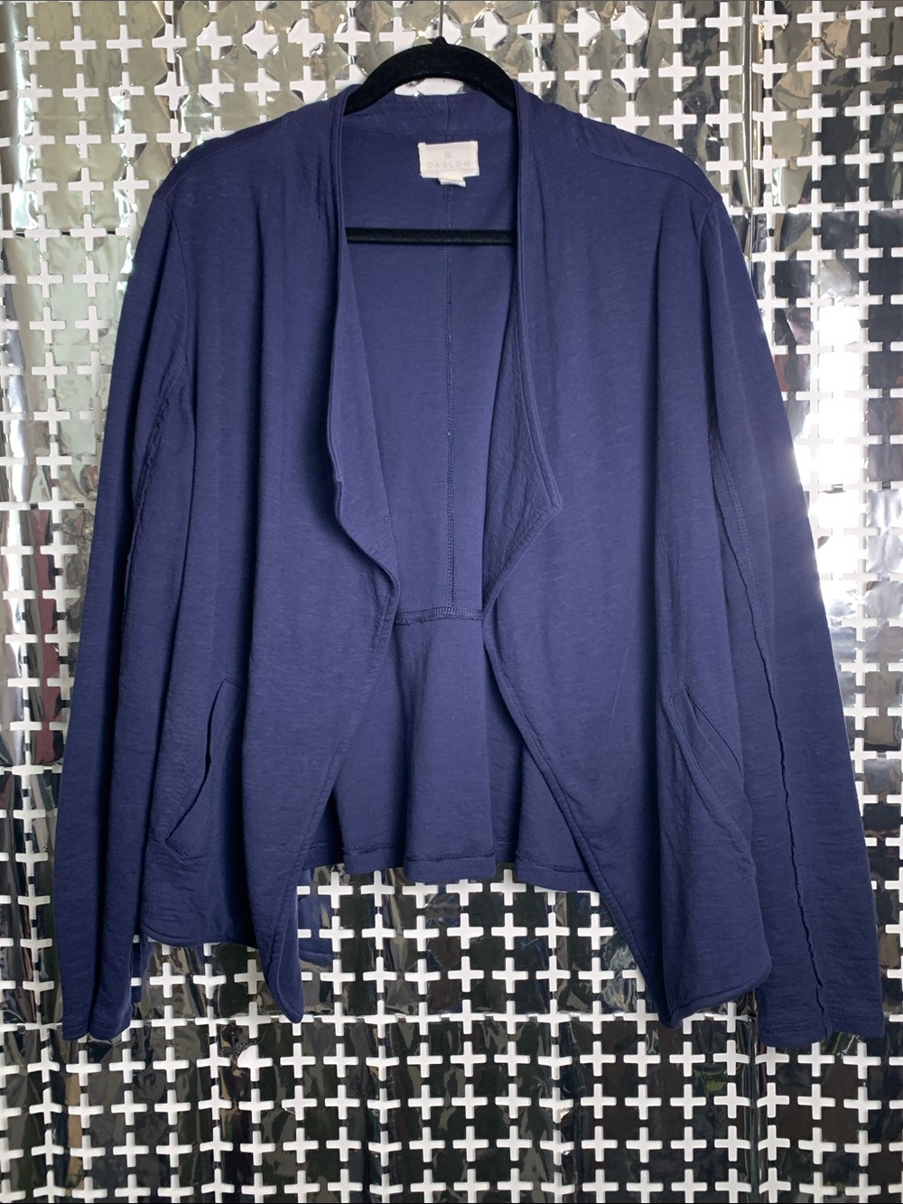 Caslon Navy Open-Front Draped Cardigan Sweater